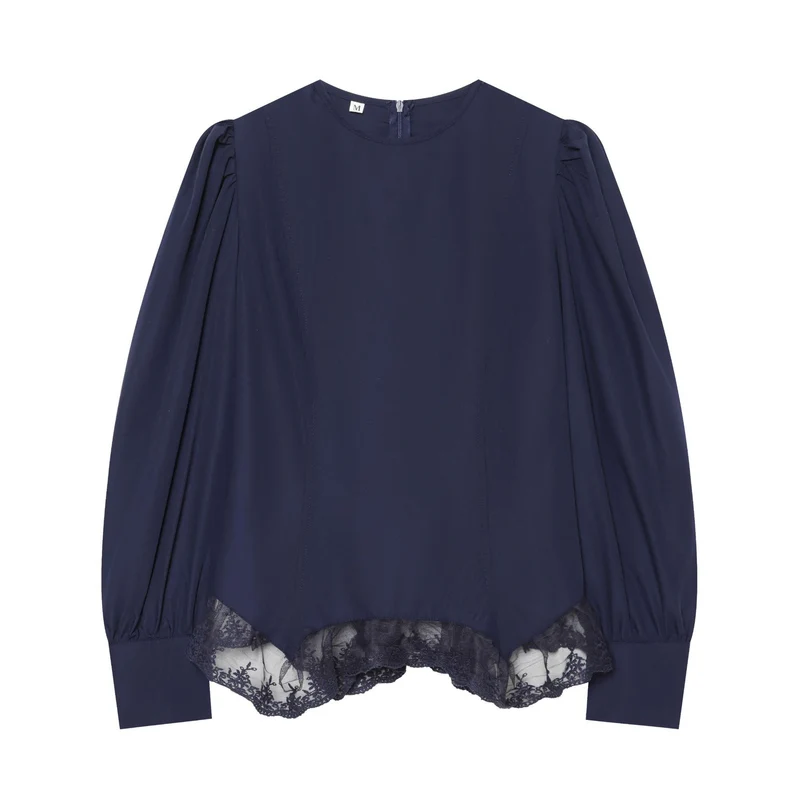 Damen Bluse mit Ballonärmeln und Spitzenbesatz Drune