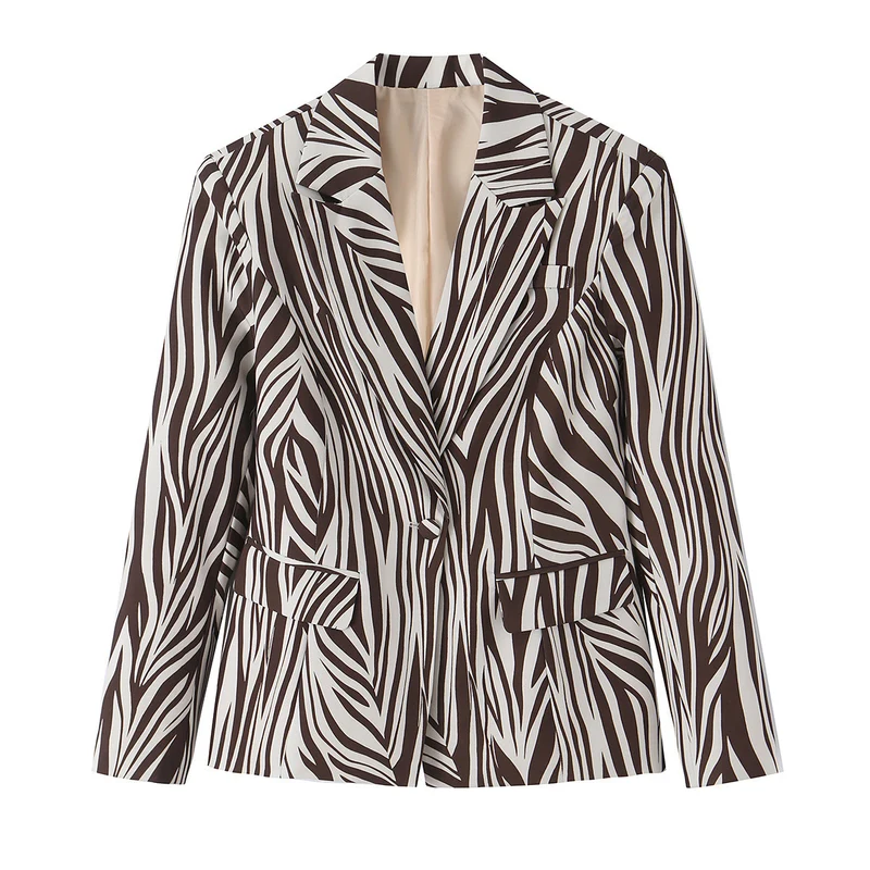 Damen Blazerjacke mit Zebrastreifen-Print, taillierter Silhouette und Reverskragen Drune