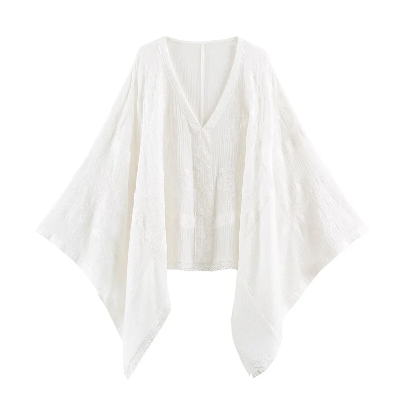 Damen Bestickter Kaftan‑Kimono mit V‑Ausschnitt und fließender Poncho‑Silhouette Drune