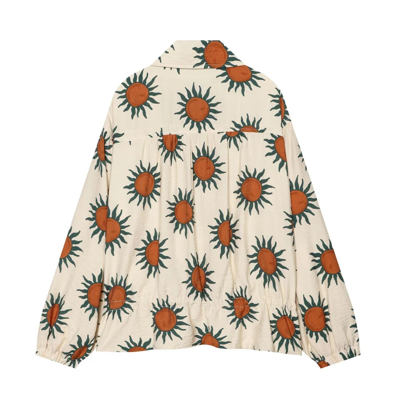Damen Bedruckte Boxy‑Blousonjacke mit Reißverschluss und Tunnelzugtaillierung Drune