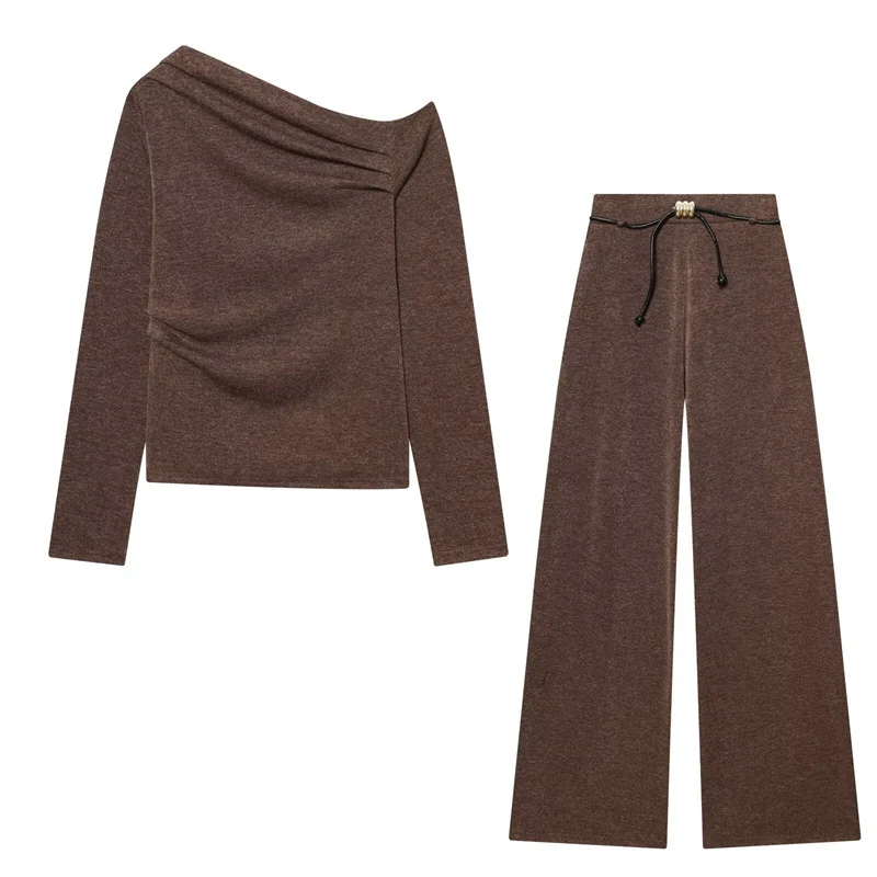 Damen Asymmetrisches Feinstrick-Top mit Wasserfallkragen und seitlicher Raffung Drune