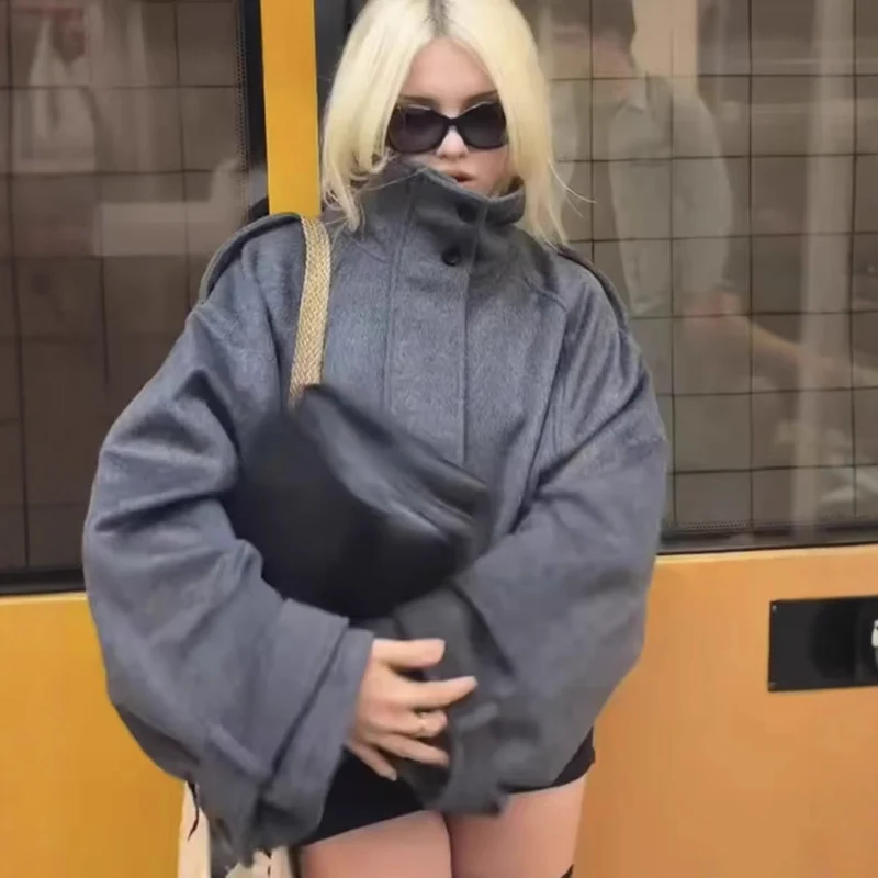 Damen 90+ kurzgeschnitteter Wollmix‑Blouson mit Funnelkragen und Taillierungsdetails Drune