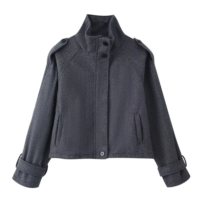 Damen 90+ kurzgeschnitteter Wollmix‑Blouson mit Funnelkragen und Taillierungsdetails Drune