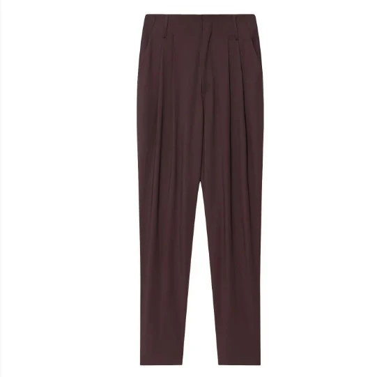 Damen 90+ hochtaillierte Bundfaltenhose mit weitem Sitz und tapered Bein Drune