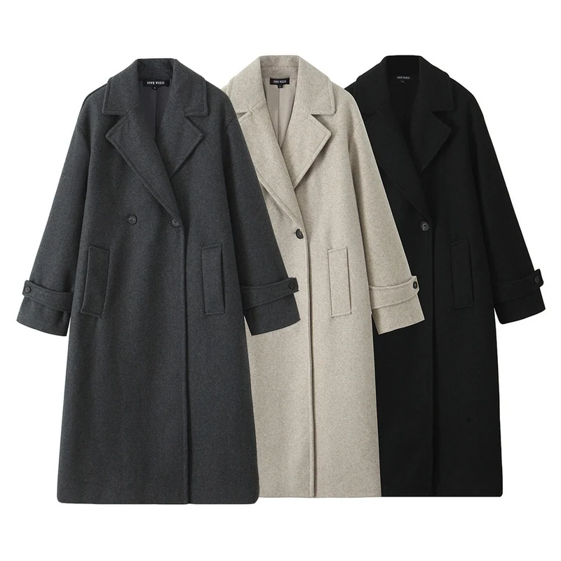 Damen 90+ doppelreihiger Wollmix-Mantel mit Oversize-Schnitt und Reverskragen Drune