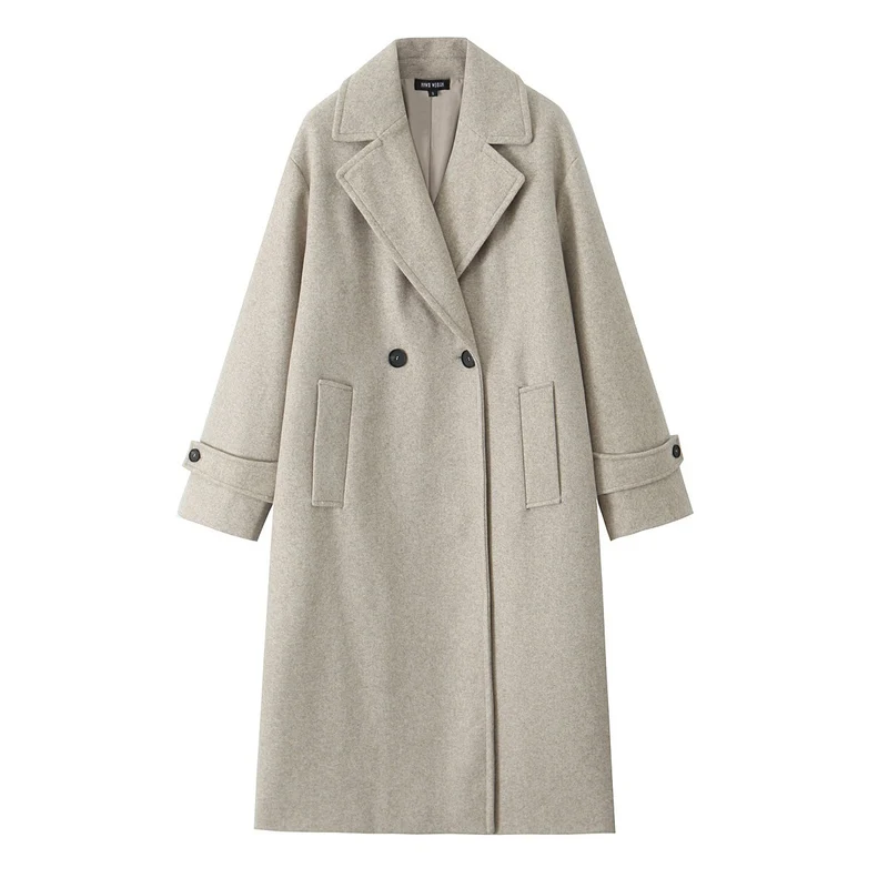 Damen 90+ doppelreihiger Wollmix-Mantel mit Oversize-Schnitt und Reverskragen Drune