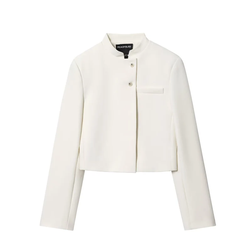 Damen 80+ taillierter Cropped-Blazer mit Stehkragen und verdeckter Knopfleiste Drune