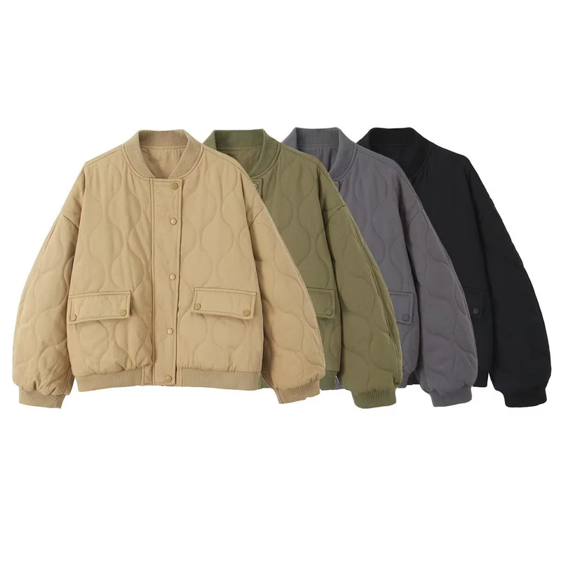 Damen 80+ gesteppte Oversize‑Blousonjacke mit Rundkragen und Druckknopf Drune