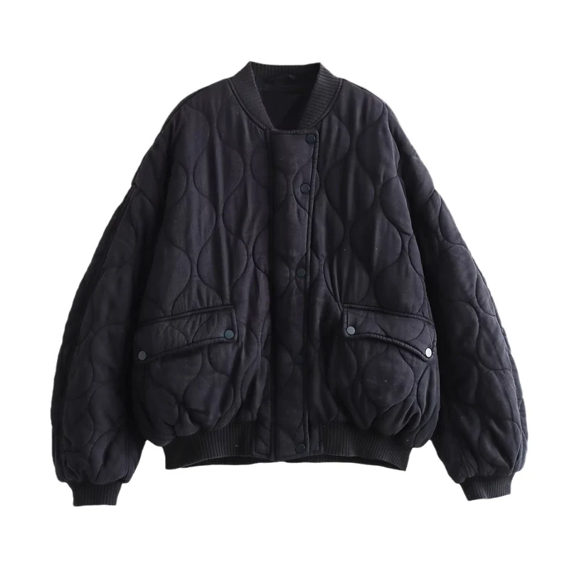 Damen 80+ gesteppte Oversize‑Blousonjacke mit Rundkragen und Druckknopf Drune