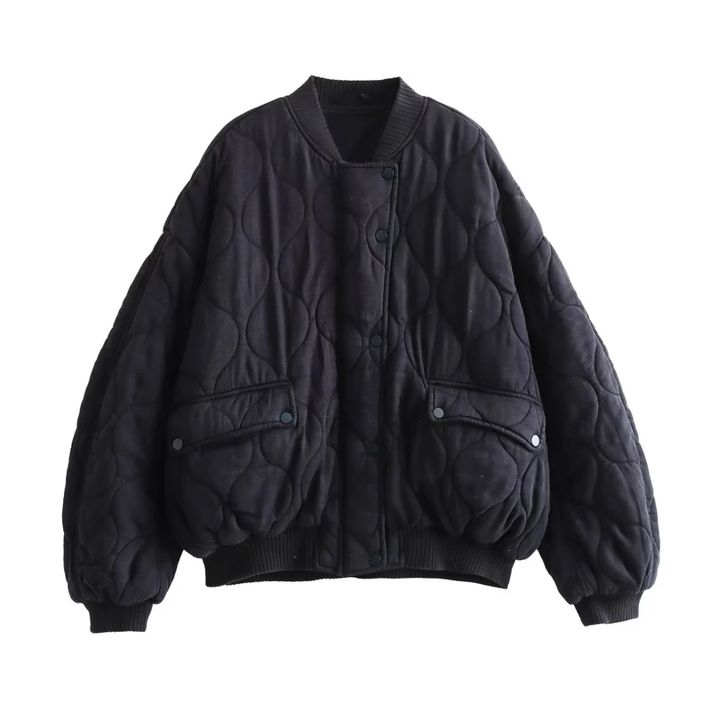 Damen 80+ gesteppte Oversize‑Blousonjacke mit Rundkragen und Druckknopf Drune