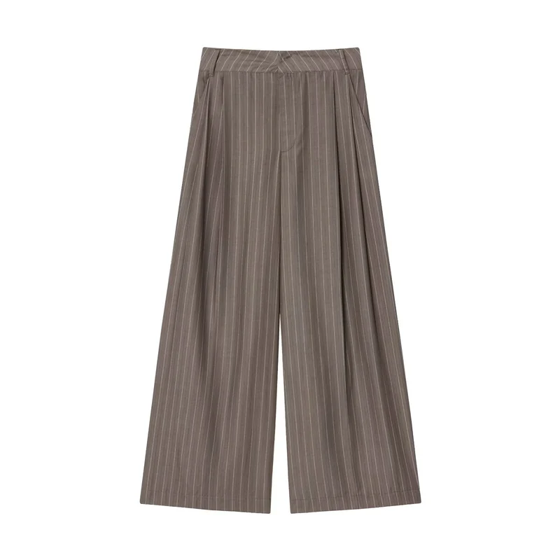 Damen 700+ weite High‑Waist Palazzo‑Hose mit Nadelstreifen und Bügelfalte Drune