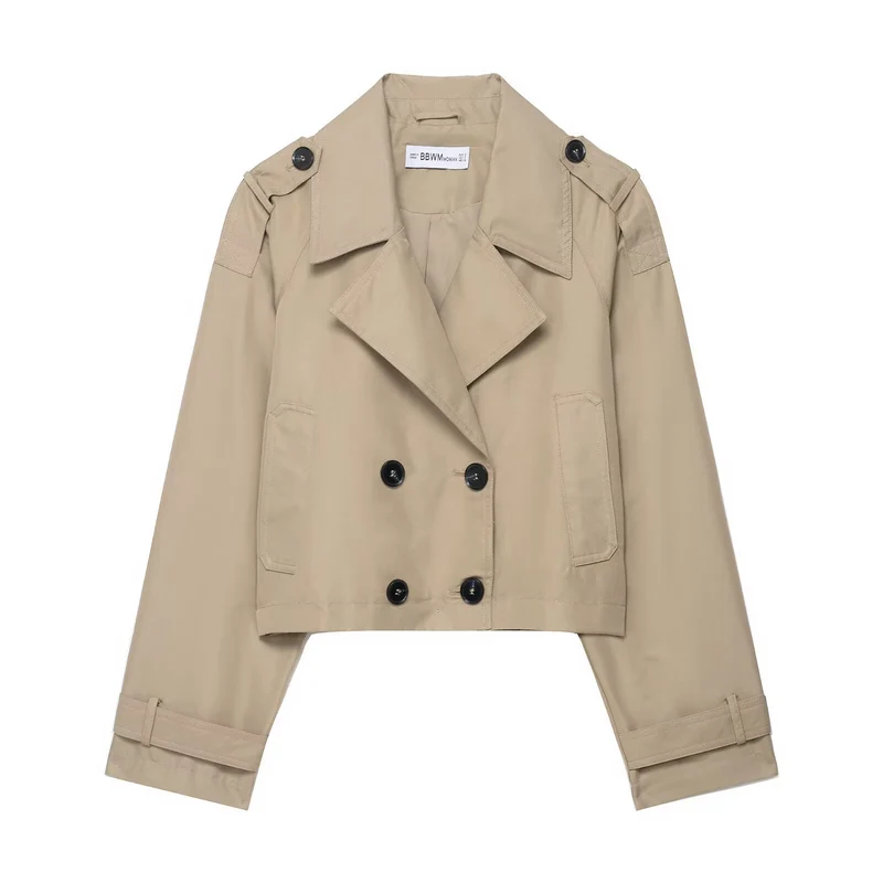 Damen 700+ Cropped‑Trenchblouson mit doppelreihiger Knopfleiste und Schulterpatten Drune