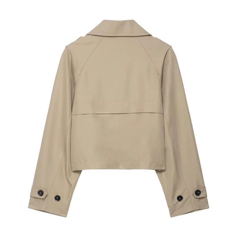 Damen 700+ Cropped‑Trenchblouson mit doppelreihiger Knopfleiste und Schulterpatten Drune