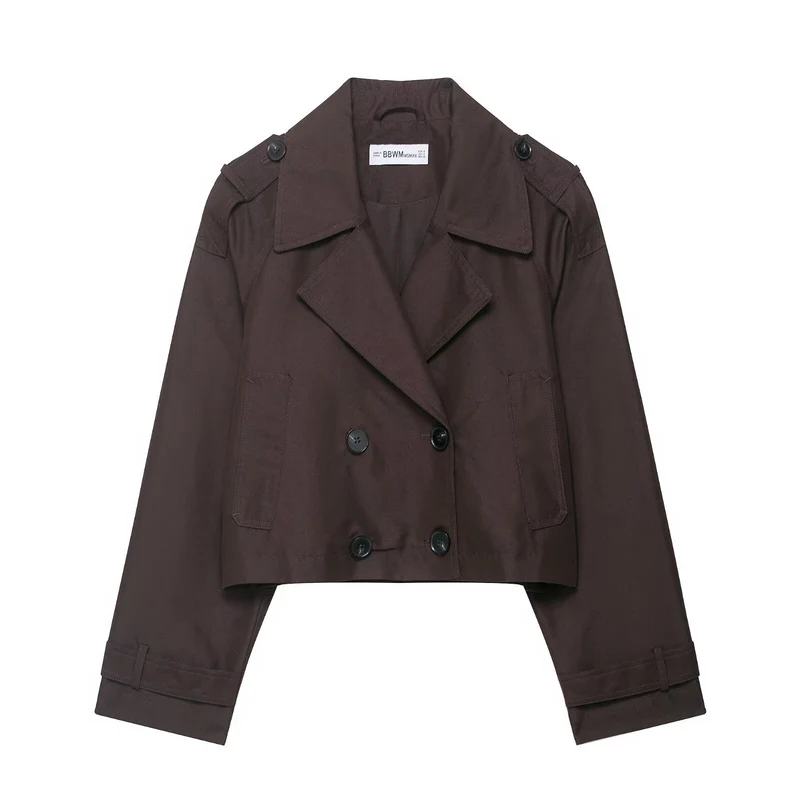 Damen 700+ Cropped‑Trenchblouson mit doppelreihiger Knopfleiste und Schulterpatten Drune