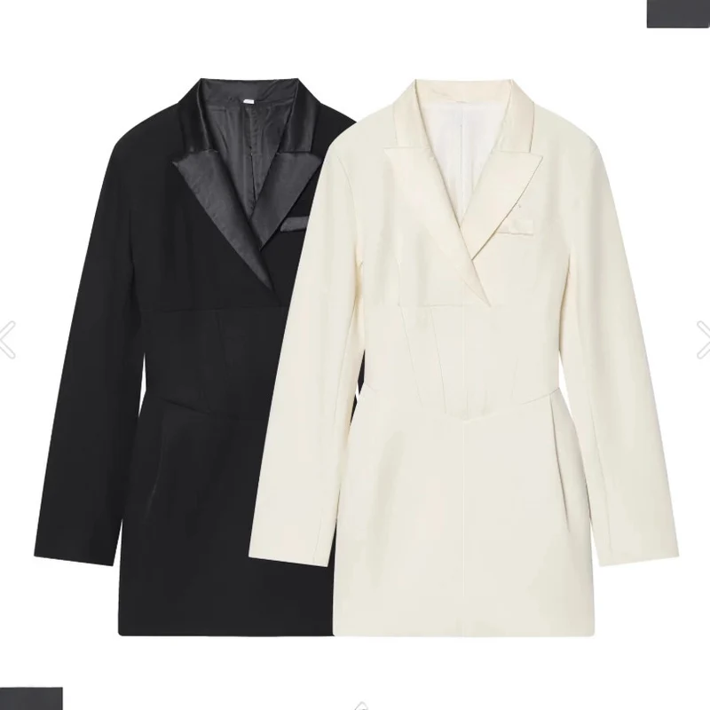 Damen 70+ tailliertes Blazerkleid mit Korsagen‑Optik, Reverskragen und figurformenden Abnähern Drune