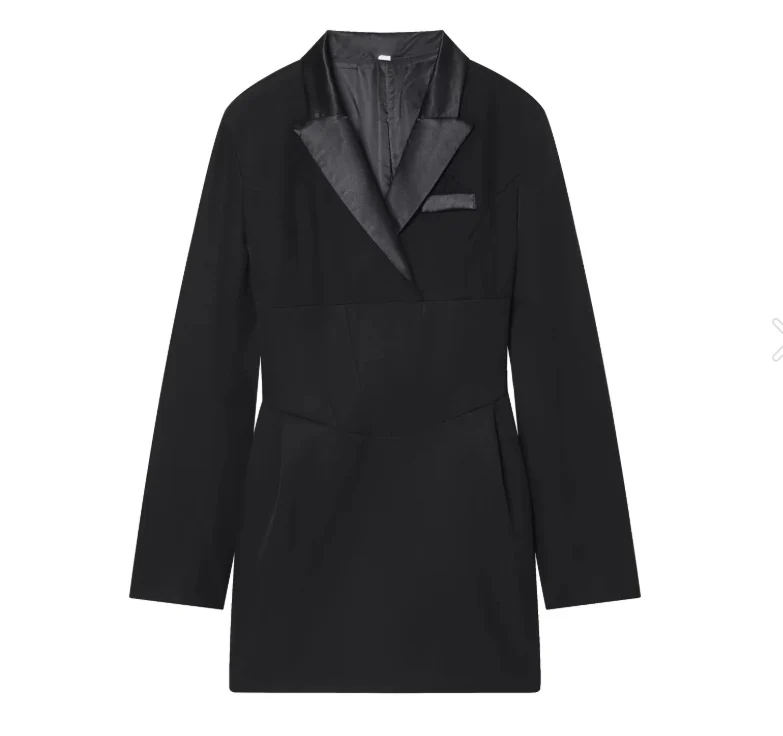 Damen 70+ tailliertes Blazerkleid mit Korsagen‑Optik, Reverskragen und figurformenden Abnähern Drune