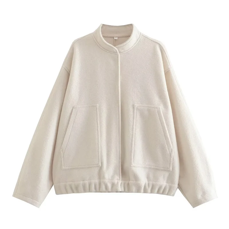 Damen 70+ Oversize Teddy-Fleece Jacke mit Stehkragen und aufgesetzten Taschen Drune