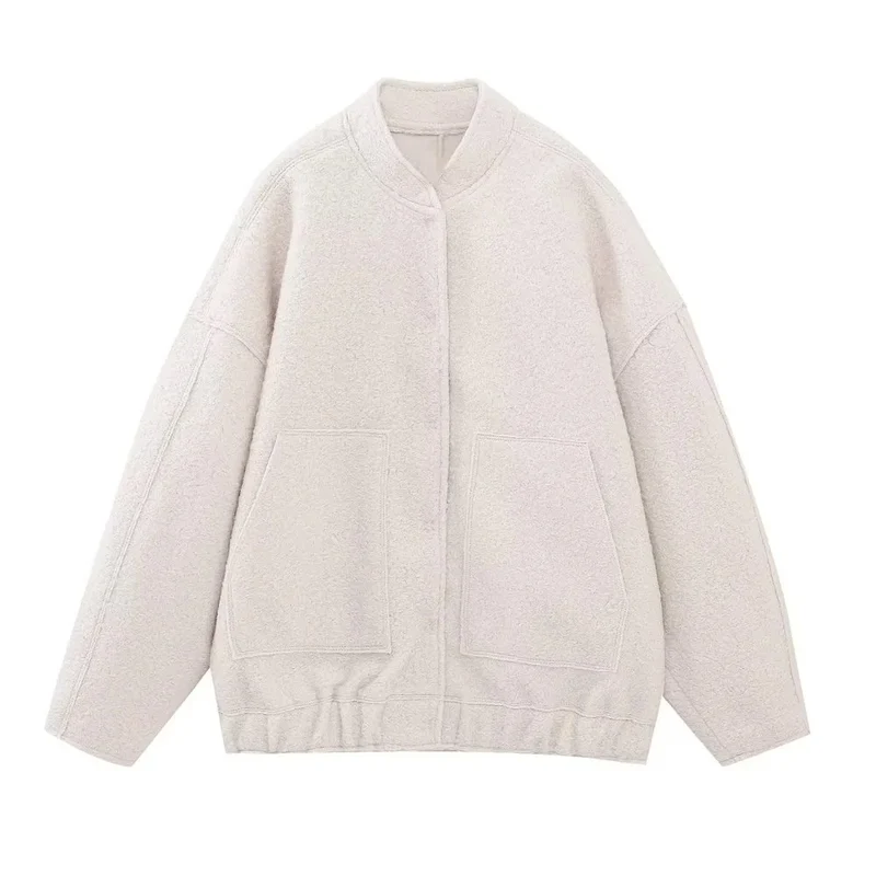 Damen 70+ Oversize Teddy-Fleece Jacke mit Stehkragen und aufgesetzten Taschen Drune