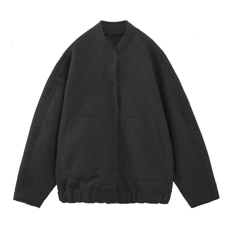 Damen 70+ Oversize Teddy-Fleece Jacke mit Stehkragen und aufgesetzten Taschen Drune