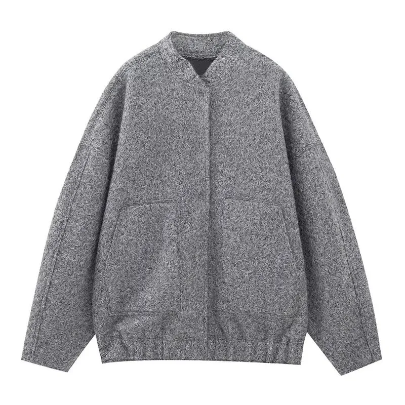 Damen 70+ Oversize Teddy-Fleece Jacke mit Stehkragen und aufgesetzten Taschen Drune