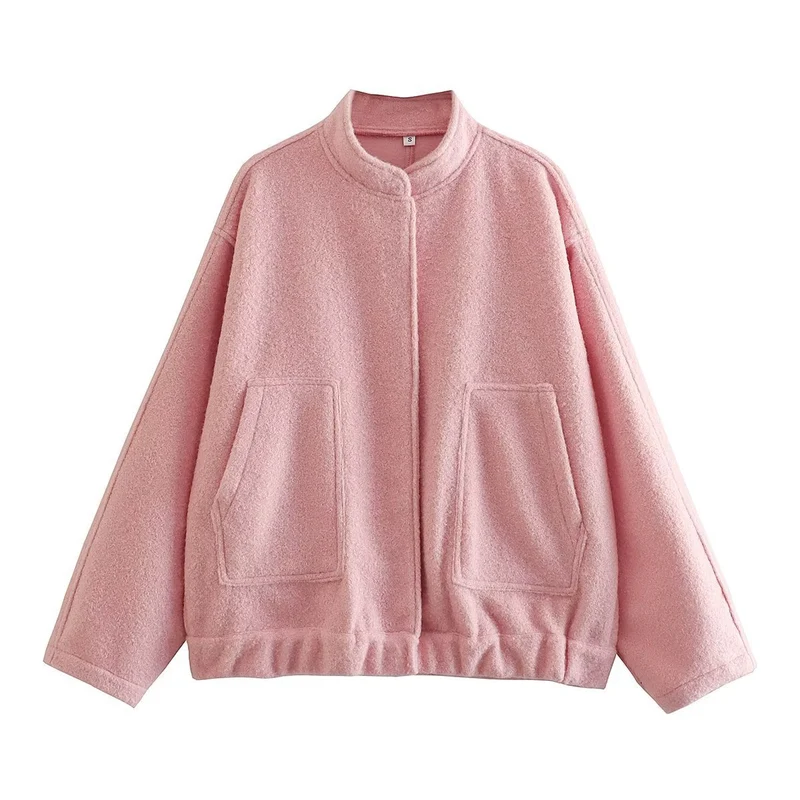 Damen 70+ Oversize Teddy-Fleece Jacke mit Stehkragen und aufgesetzten Taschen Drune