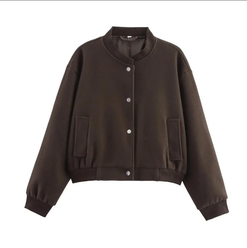 Damen 70+ kurze Wollmix‑Blousonjacke mit Reißverschluss, Hemdkragen und Pattentaschen Drune