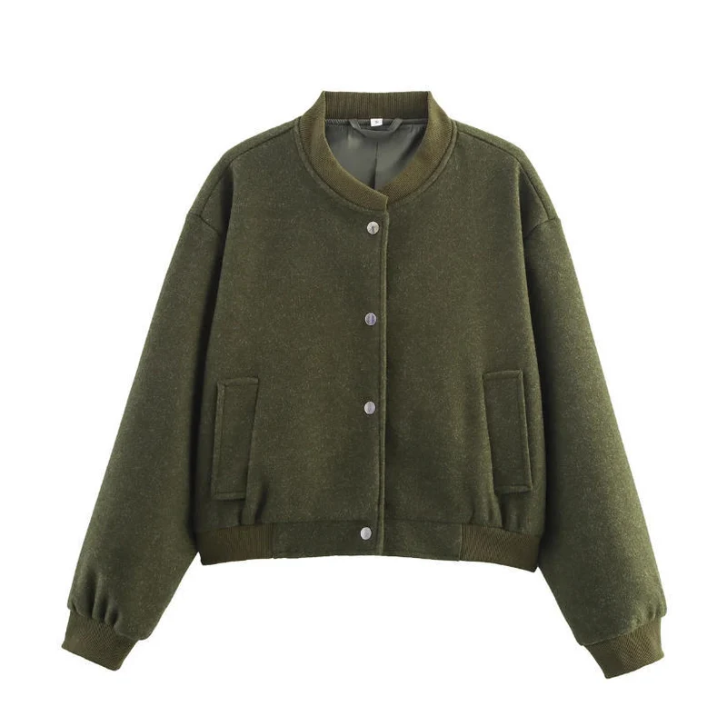 Damen 70+ kurze Wollmix‑Blousonjacke mit Reißverschluss, Hemdkragen und Pattentaschen Drune
