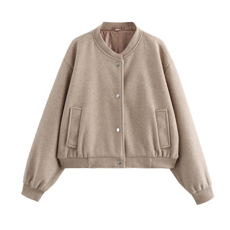 Damen 70+ kurze Wollmix‑Blousonjacke mit Reißverschluss, Hemdkragen und Pattentaschen Drune