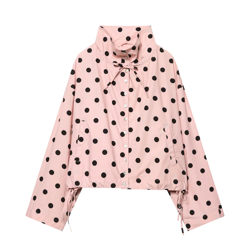 Damen 70+ gepunktete Cropped-Übergangsjacke mit Stehkragen und Kordelzug Drune