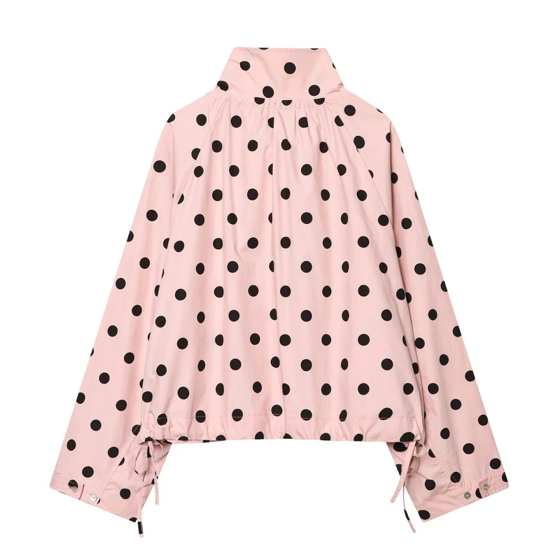 Damen 70+ gepunktete Cropped-Übergangsjacke mit Stehkragen und Kordelzug Drune