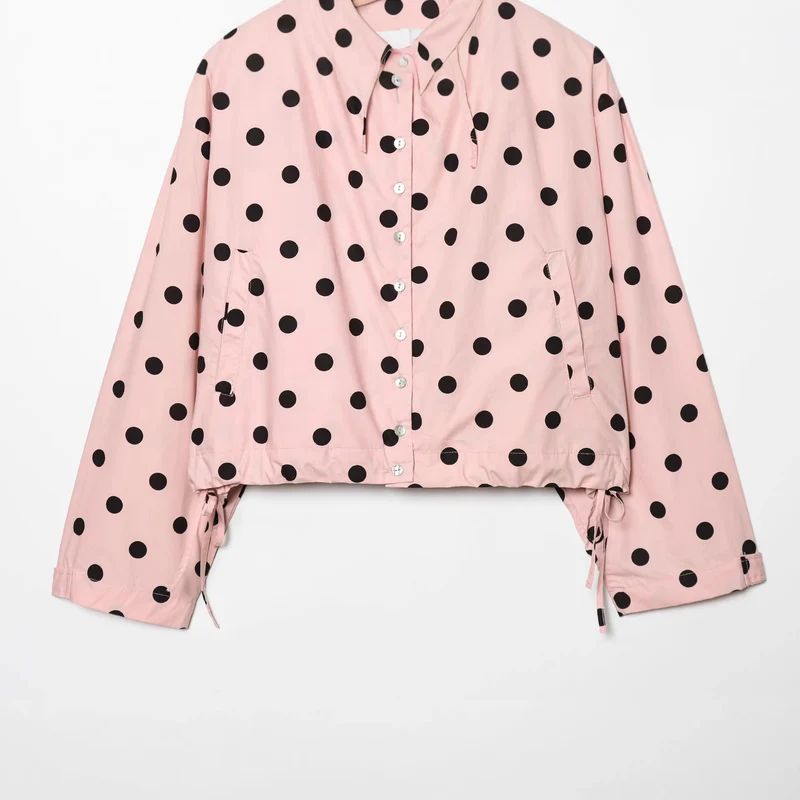 Damen 70+ gepunktete Cropped-Übergangsjacke mit Stehkragen und Kordelzug Drune