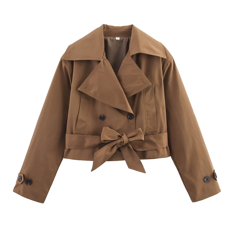 Damen 70+ Cropped Trenchblousonjacke mit Bindegürtel und weitem Revers Drune