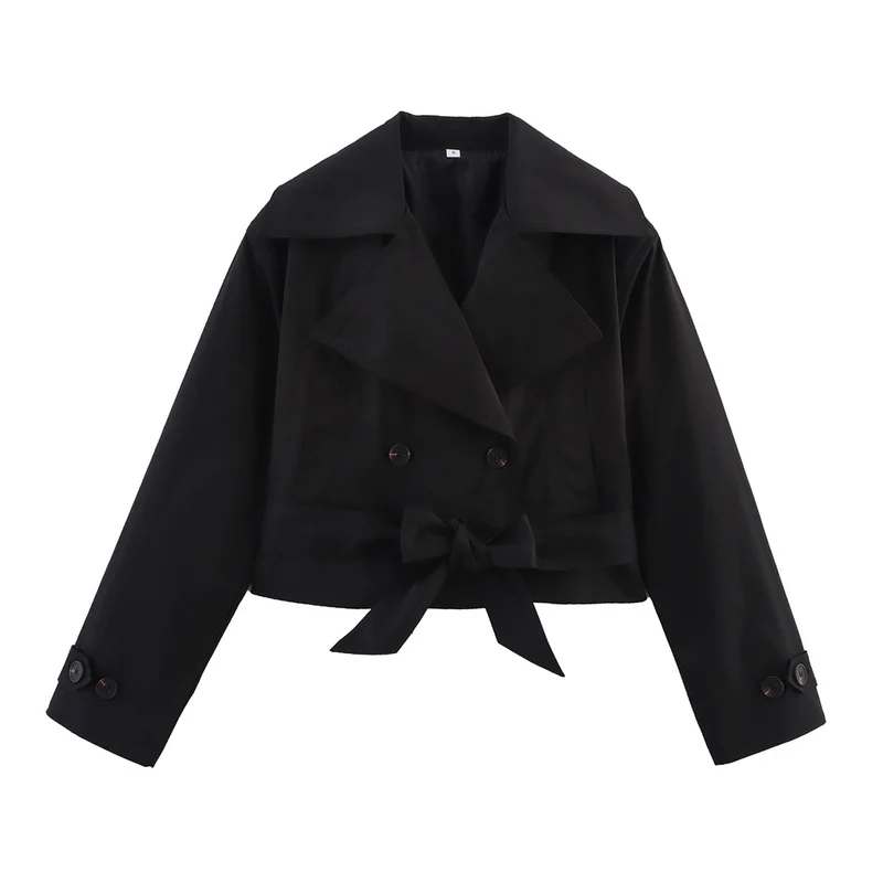 Damen 70+ Cropped Trenchblousonjacke mit Bindegürtel und weitem Revers Drune