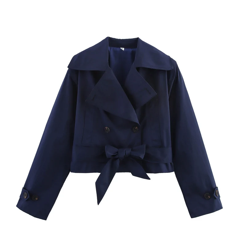 Damen 70+ Cropped Trenchblousonjacke mit Bindegürtel und weitem Revers Drune