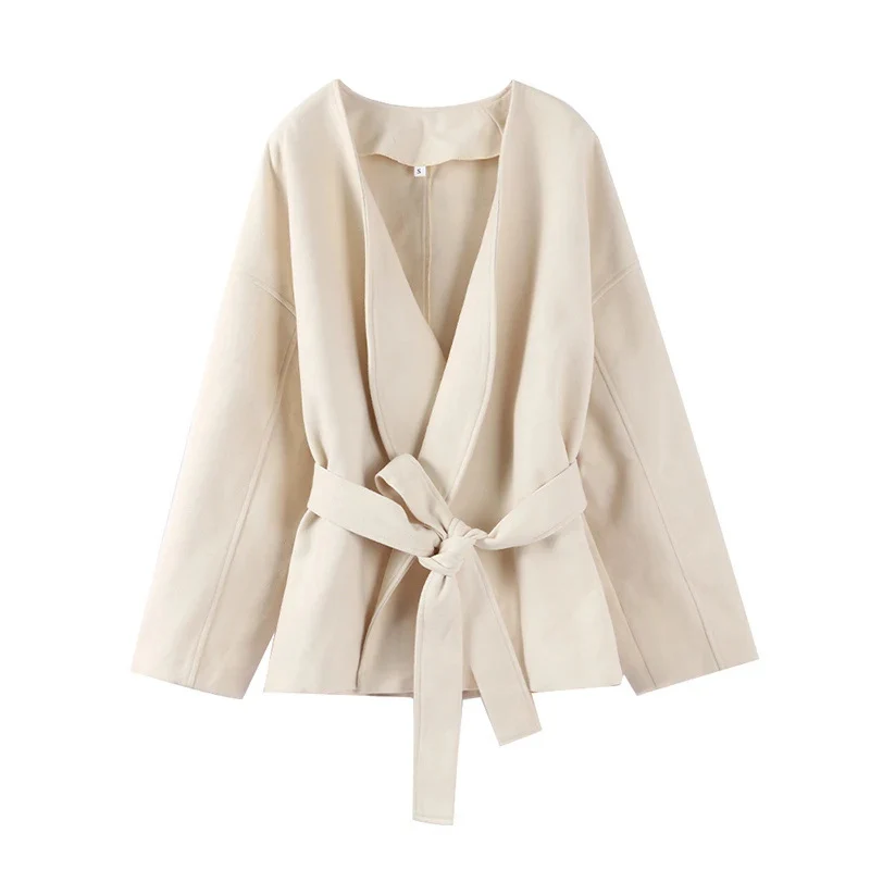 Damen 600+ taillierte Wickeljacke mit Bindegürtel und Kimonoärmeln Drune