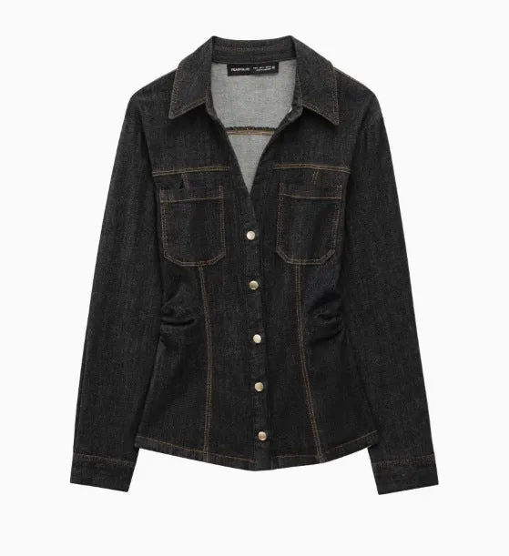 Damen 600+ taillierte Jeansjacke mit Brusttaschen und figurformenden Abnähern Drune