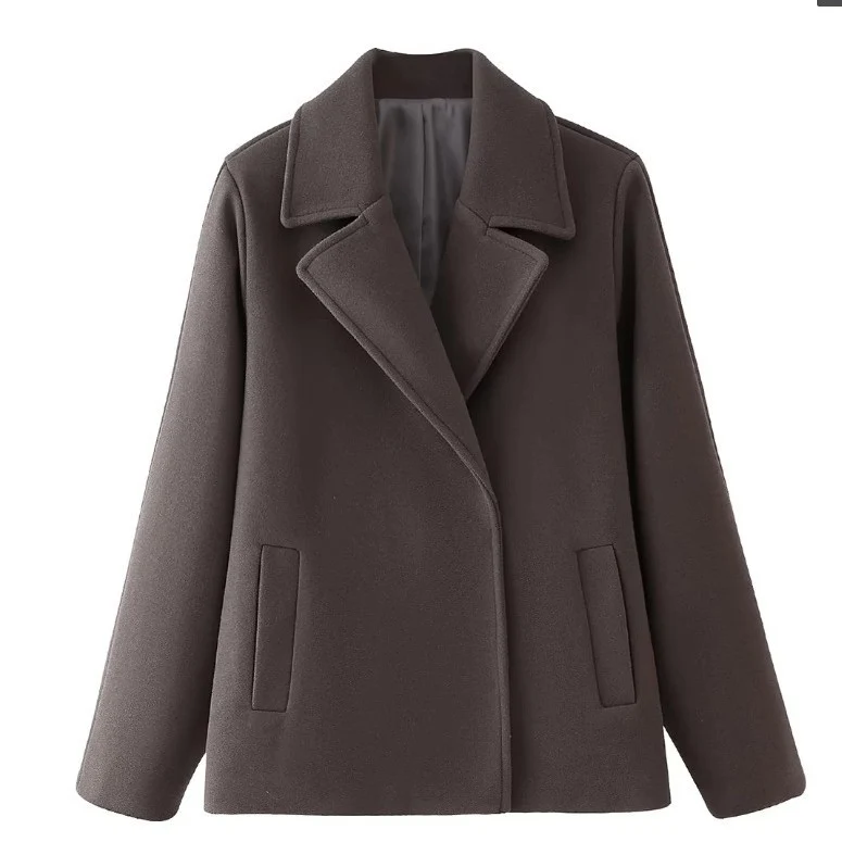 Damen 600+ kurzer oversized Wollmix‑Mantel mit weitem Schnitt und Reverskragen Drune
