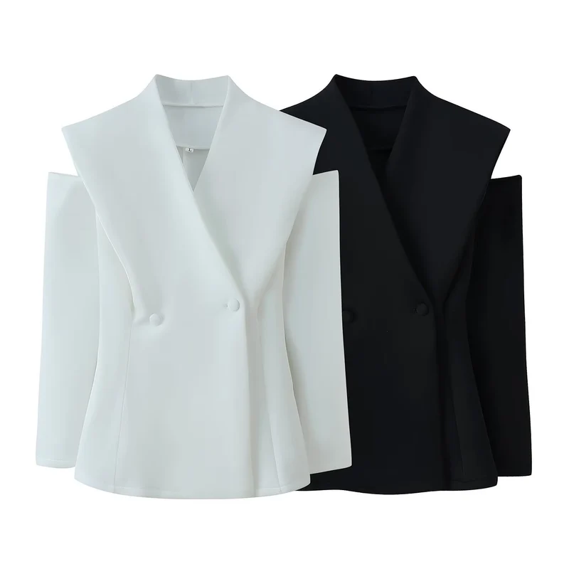 Damen 600+ ärmelloser taillierter Blazer mit weitem Schalkragen und doppelreihiger Knopfleiste Drune