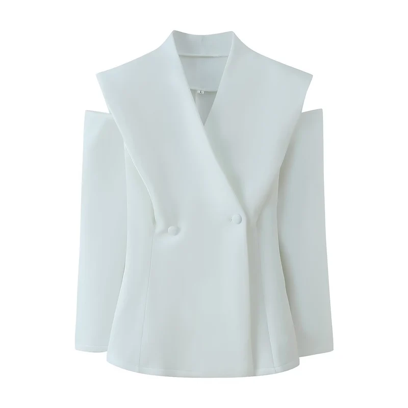 Damen 600+ ärmelloser taillierter Blazer mit weitem Schalkragen und doppelreihiger Knopfleiste Drune