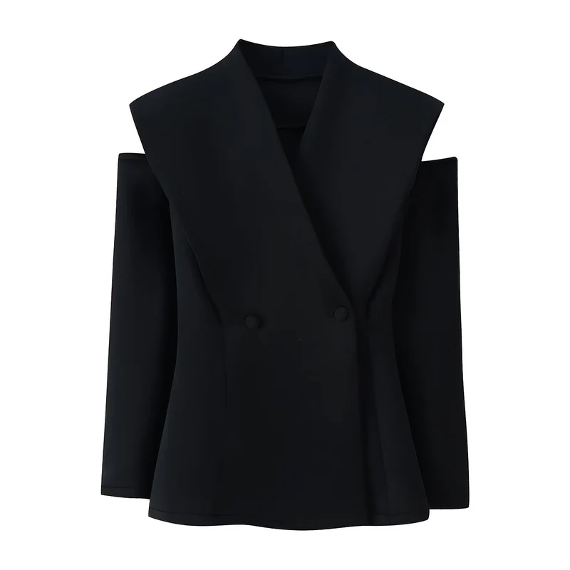 Damen 600+ ärmelloser taillierter Blazer mit weitem Schalkragen und doppelreihiger Knopfleiste Drune