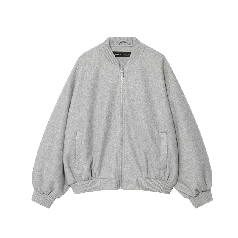 Damen 60+ oversized Wolloptik Bomberjacke mit Reißverschluss und Rippbündchen Drune