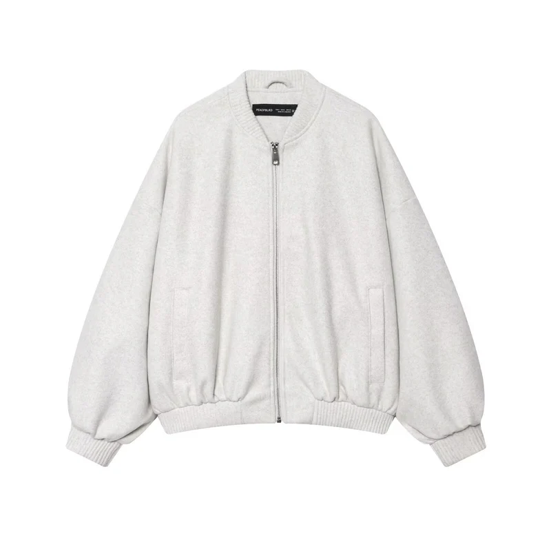 Damen 60+ oversized Wolloptik Bomberjacke mit Reißverschluss und Rippbündchen Drune