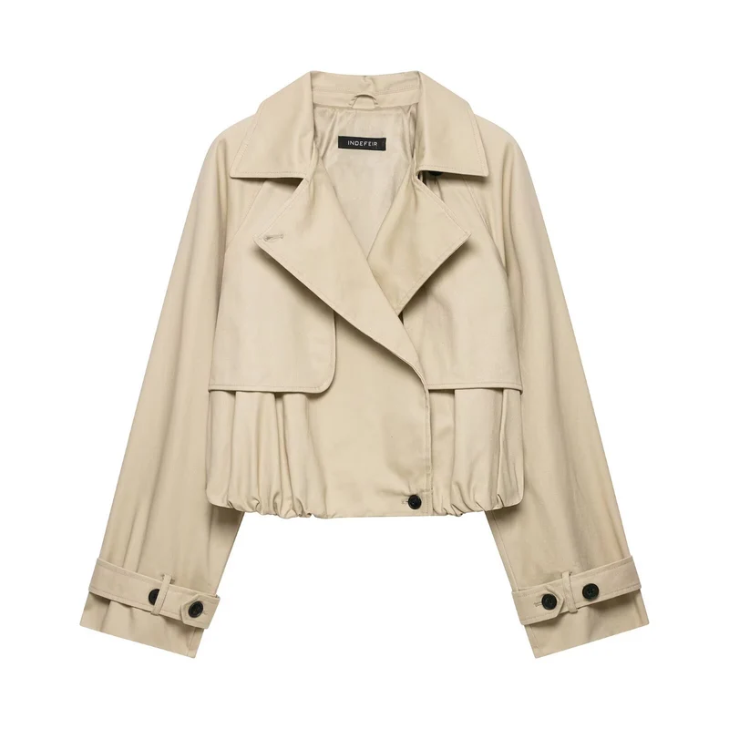 Damen 60+ Cropped Trenchblouson mit Cape‑Detail und Tunnelzugsaum Drune