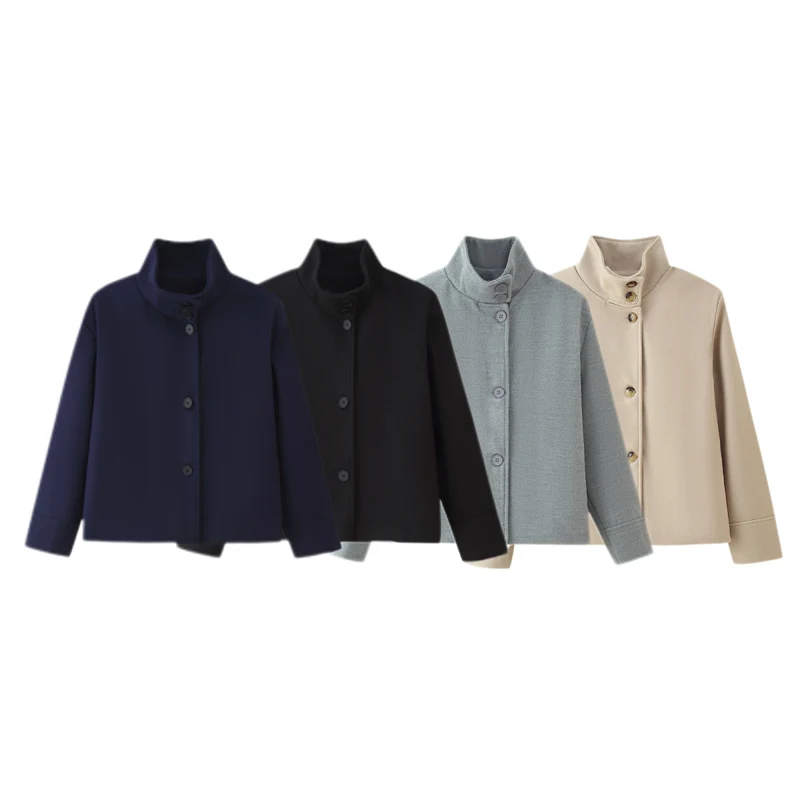 Damen 60+ Boxy‑Kurzjacke mit hohem Stehkragen und verdeckter Knopfleiste Drune