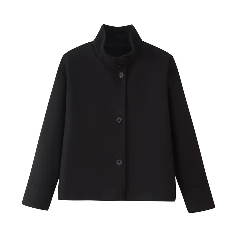 Damen 60+ Boxy‑Kurzjacke mit hohem Stehkragen und verdeckter Knopfleiste Drune