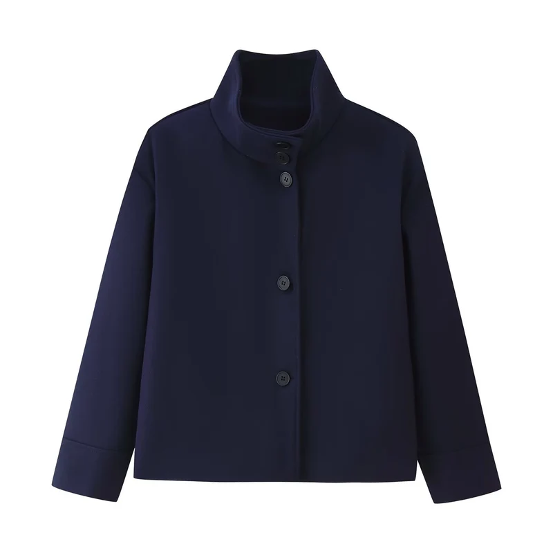 Damen 60+ Boxy‑Kurzjacke mit hohem Stehkragen und verdeckter Knopfleiste Drune