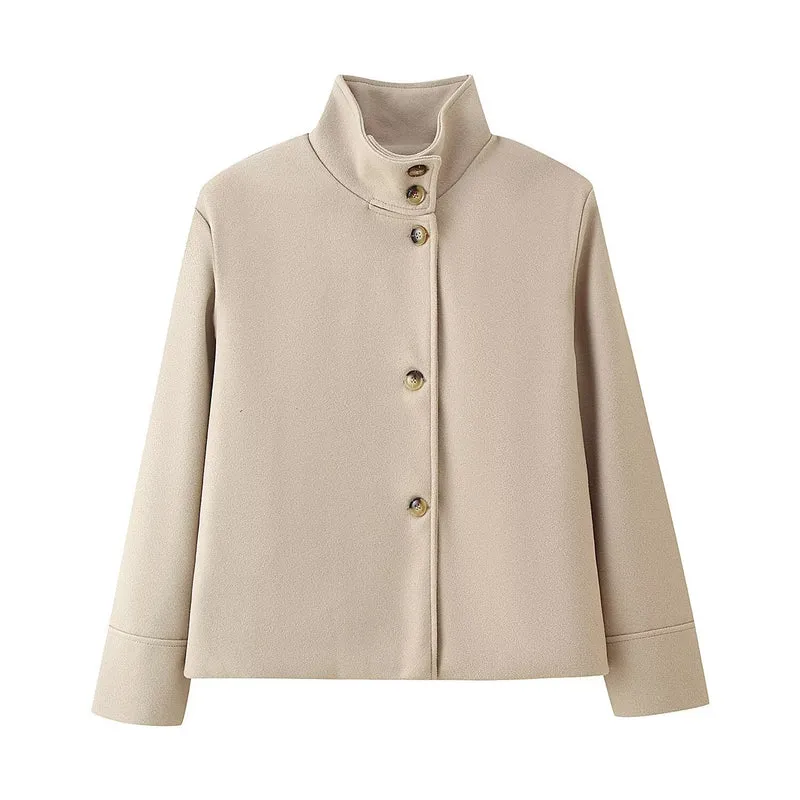 Damen 60+ Boxy‑Kurzjacke mit hohem Stehkragen und verdeckter Knopfleiste Drune