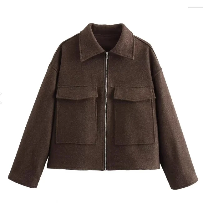 Damen 60+ Boxy Kurzjacke aus Wollmix mit Reißverschluss und aufgesetzten Pattentaschen Drune