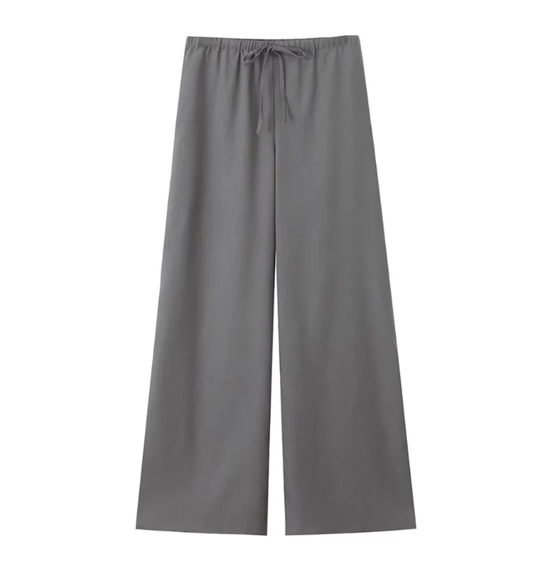 Damen 500+ weite Leinenoptik-Hose mit elastischem Tunnelzug, Kordel und Palazzo-Schnitt Drune