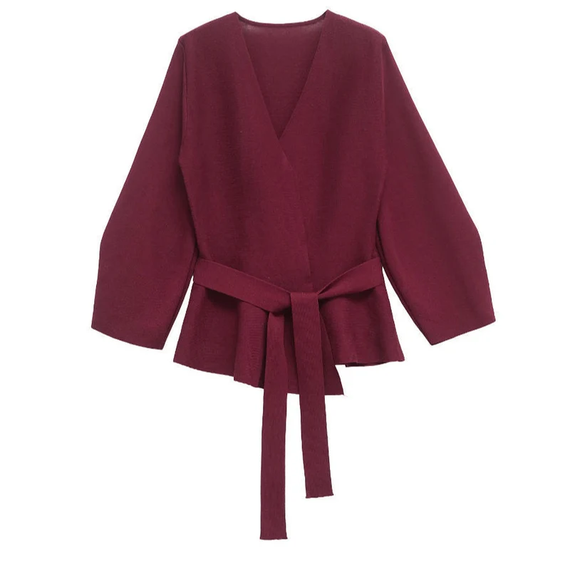 Damen 50+ Wickelcardigan mit V‑Ausschnitt, Taillenband und leichtem Schößchen Drune